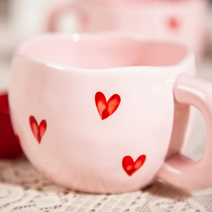 2024 couple lover gift porcelain coffee tea cup custom logo printed heart ceramic Valentines Day mug