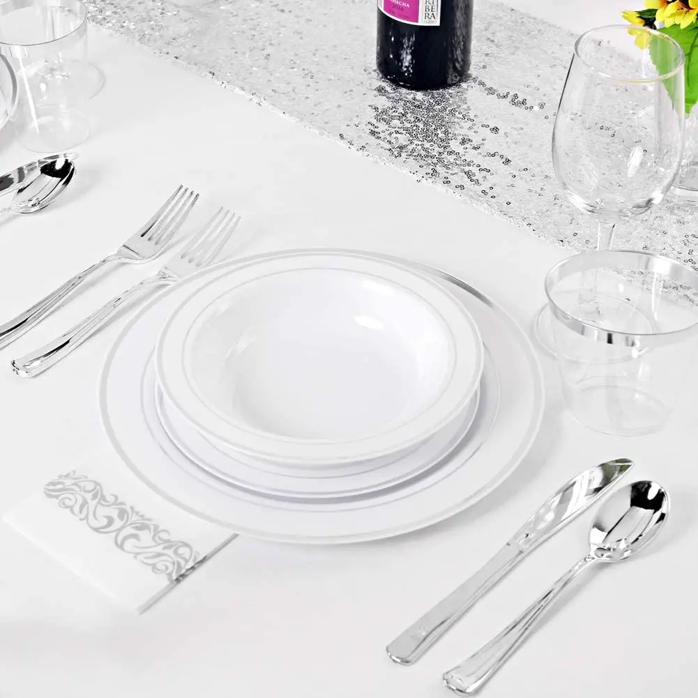 
Zoushi Gold Disposable Dinnerware Set 25Pcs Gold Lace Plastic Plates 25Pcs Plastic Silverware 25Pcs Plastic Cups 