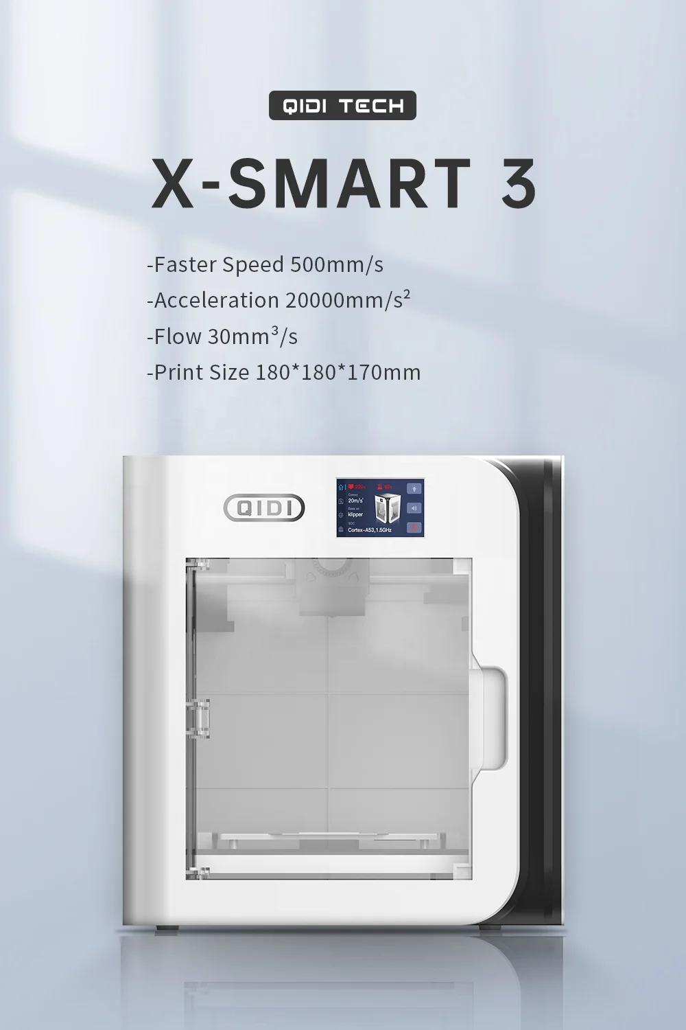 QIDI TECH X-Smart 3 3D Printer High Speed 500mm/s printing with PLA,ABS.PETG 180*180*170mm automatic levelling
