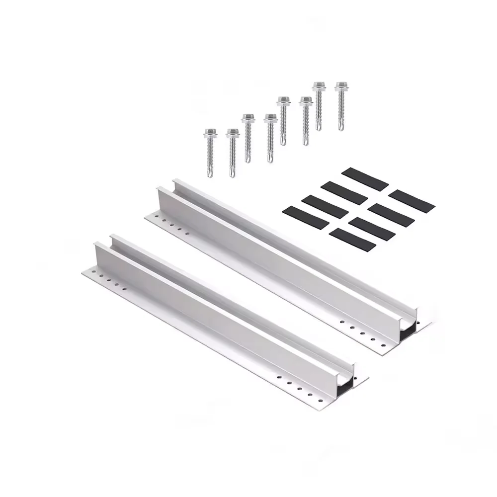 Aluminum Mini Rail Roof Mounting System with PV Solar Panel Support Brackets for Flat Pitched Tin Tile Metal Trapezoidal Roof