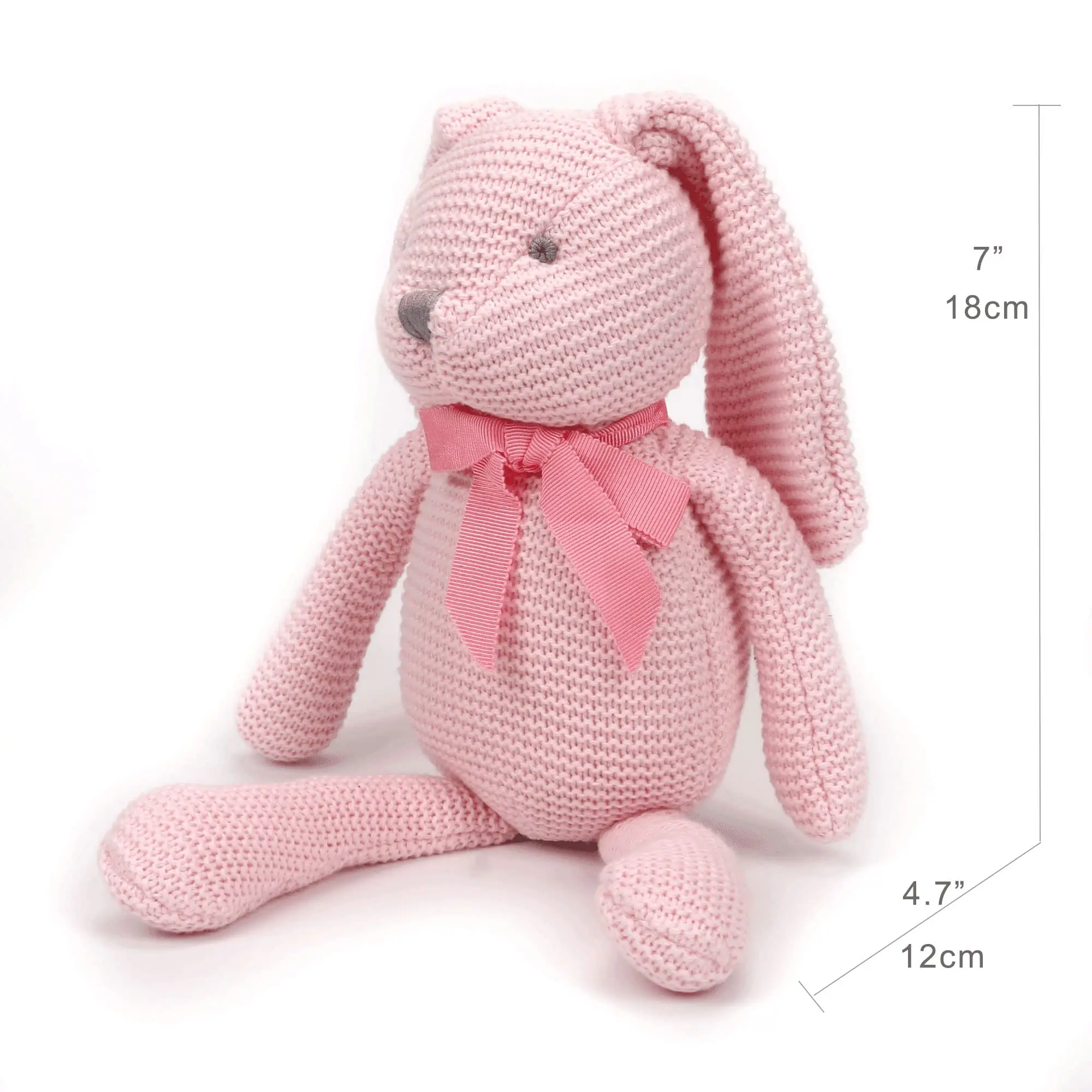 100% Organic Cotton Fabric Stuffed Pink Rabbit Toy 7.1 Inches For Children Over 0 Years Old