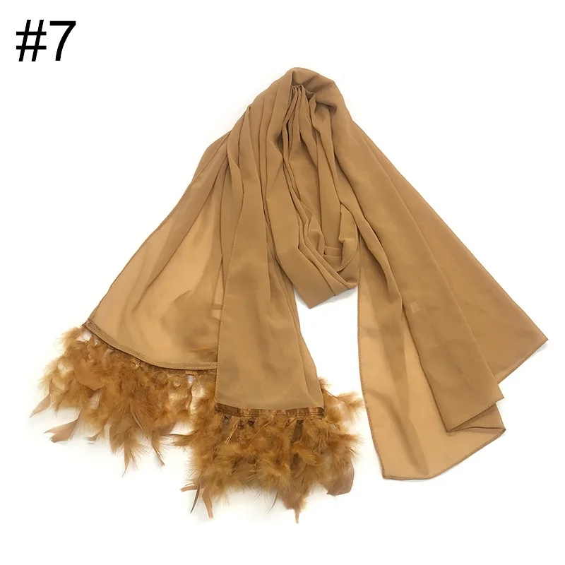 New Elegant Feather Chiffon Scarf Shawl Fringed Feather Scarf Woman Scarf Hijab
