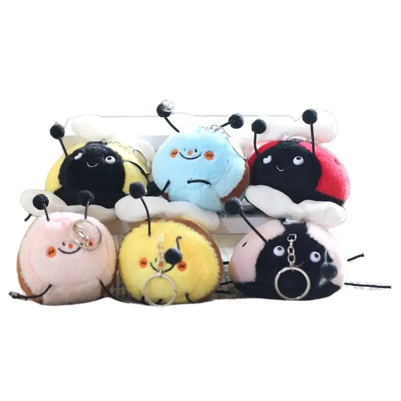 insect Bee plush keychain toys Plushie Bug Wings move Ladybug Keychain stuffed animals doll keyring plush toys Beetle Key chains