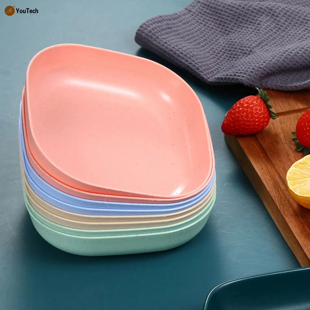 Wheat Straw Plate Nut Cake Fruit Snack Dessert Tray Storage Microwaveable Spit Bone Sauce Dish Large Kitchen Plastic Plates