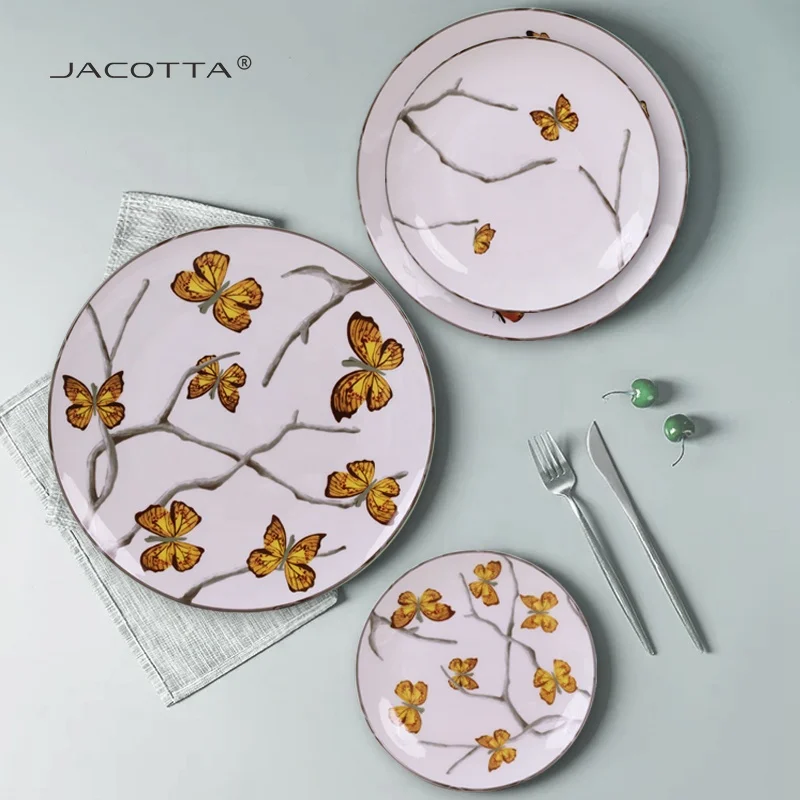 A ma zon top seller 2023 luxury salad bowl plates sets dinnerware butterfly Dinnerware Sets