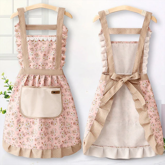 Wholesale Household Wipeable Aprons Korean Style Splicing Lace Barbershop Cotton Aprons