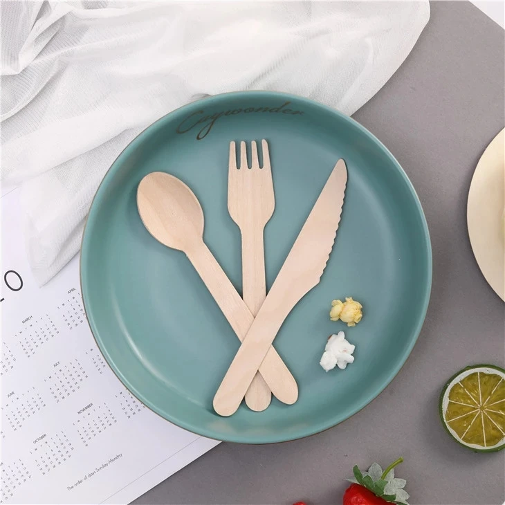 300 pcs eco friendly disposable wooden cutlery kit wooden utensils wooden spoon fork and knife