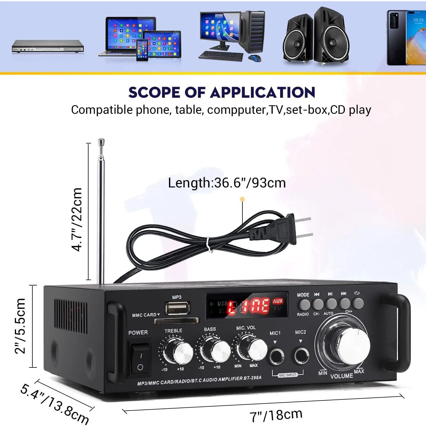 Power amplifier USB flash card 12V220VBT power amplifier BT-298A
