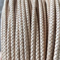 Custom High Quality Braided Genuine Cowhide Leather Cord Natural Color 3mm 4mm 6mm Round Leather Rope Cords for Jewelry Finding