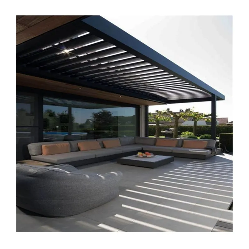 Outdoor waterproof pergola sunshade remote control louver solar pergola gazebo