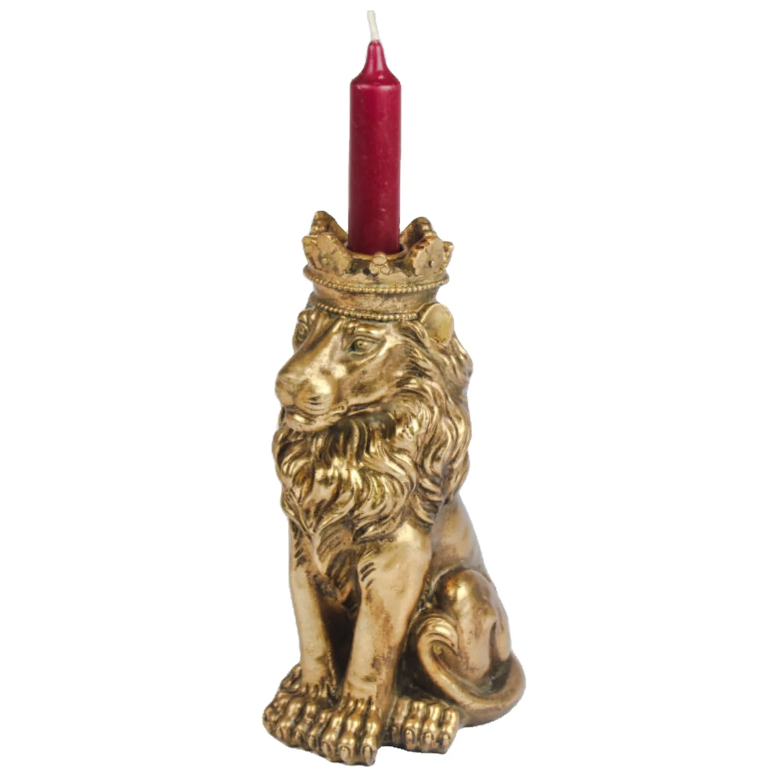 Factory customization Resin Animal Statue Candlestick Holder Realistic Gold Lion Decor Ornament Candle Holder