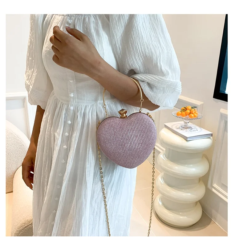 Hot Selling Mini Chain Crossbody Bag Luxury Bling Heart Shape Evening Bag Box Purse Bag For Wedding