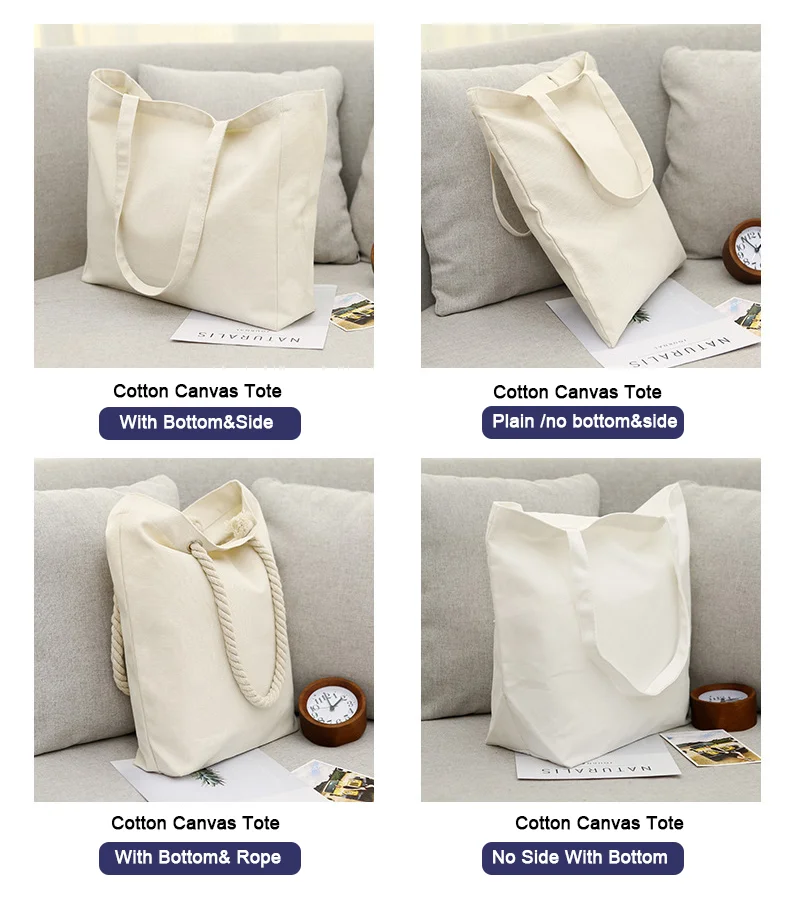 Wholesale Recyclable Canvas Handbags Pattern Printed Tote Bags Custom Waterproof Canvas Fabric Shopping Bag with logo