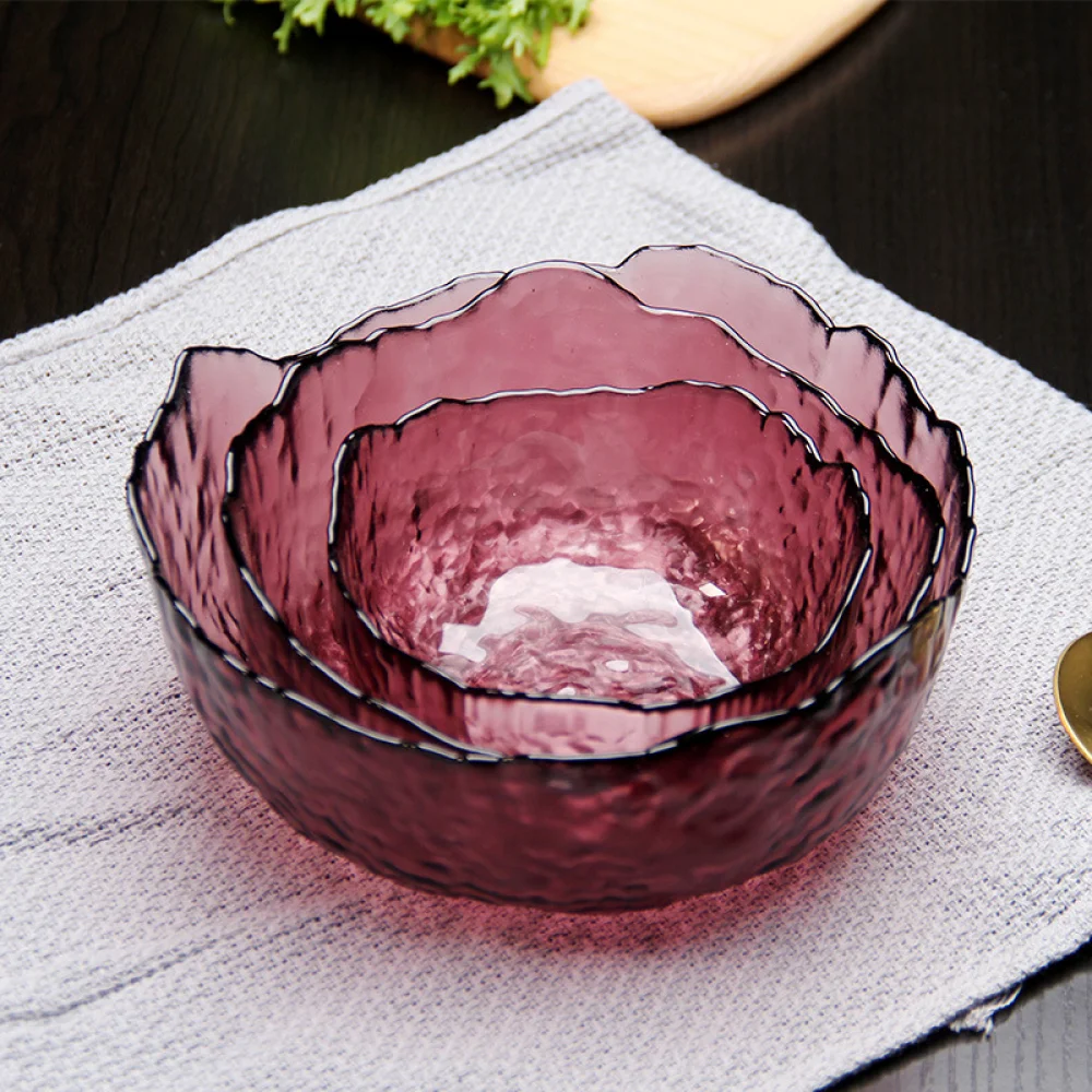 Customized Color Household Irregular Large Size Vegetable Salad Glass Bowl Fruit Service