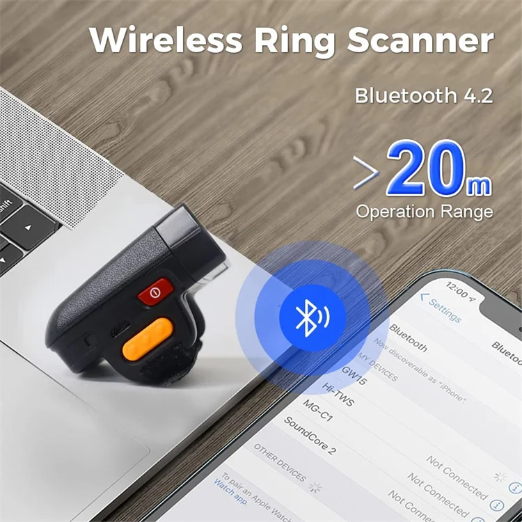 Promotion 2D finger barcode scanner match with wearable tablets BT wireless QR code finger scanner