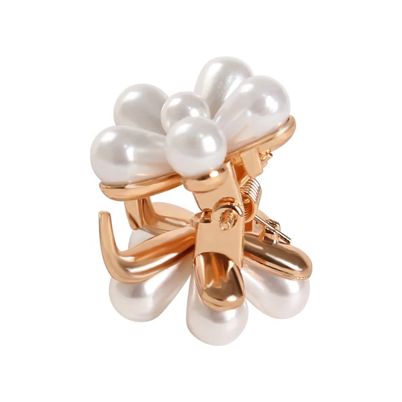 Jane Eyre Wholesale Fashion New Design Girls Hair Accessories Metal Gold Flower Small Pearl Plum Blossom Hair Claw Clip