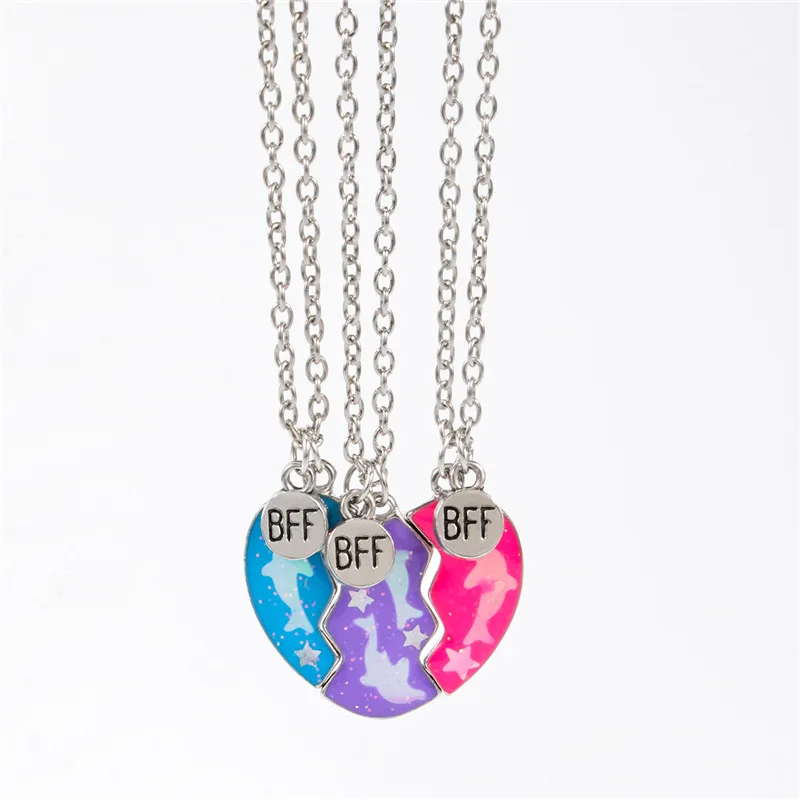 Friendship Necklace Best Friend Necklace for 3 Girls Magnetic Matching Heart Pendant BFF Dolphin Necklaces