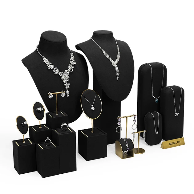 In Stock Microfiber Jewelry Shop Exhibition Display Stand Necklace Bust Rings Pendant Bracelet Jewellery Window Display Props