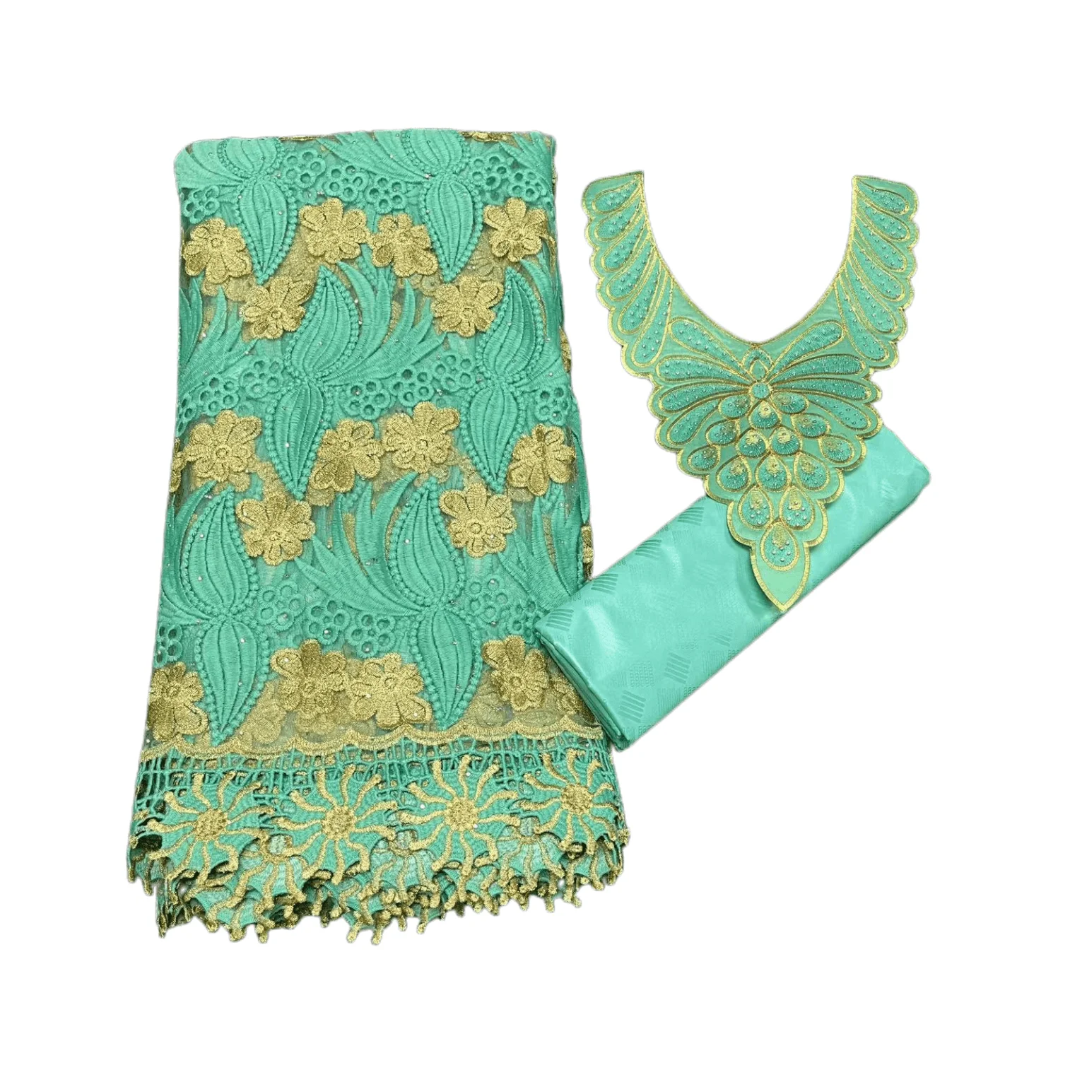 2.5 Y Cord Lace Fabric +2.5 Y Bazin Brode Riche Tulle Guipure Lace Collar Popular Dubai Style Embroidery African Lace