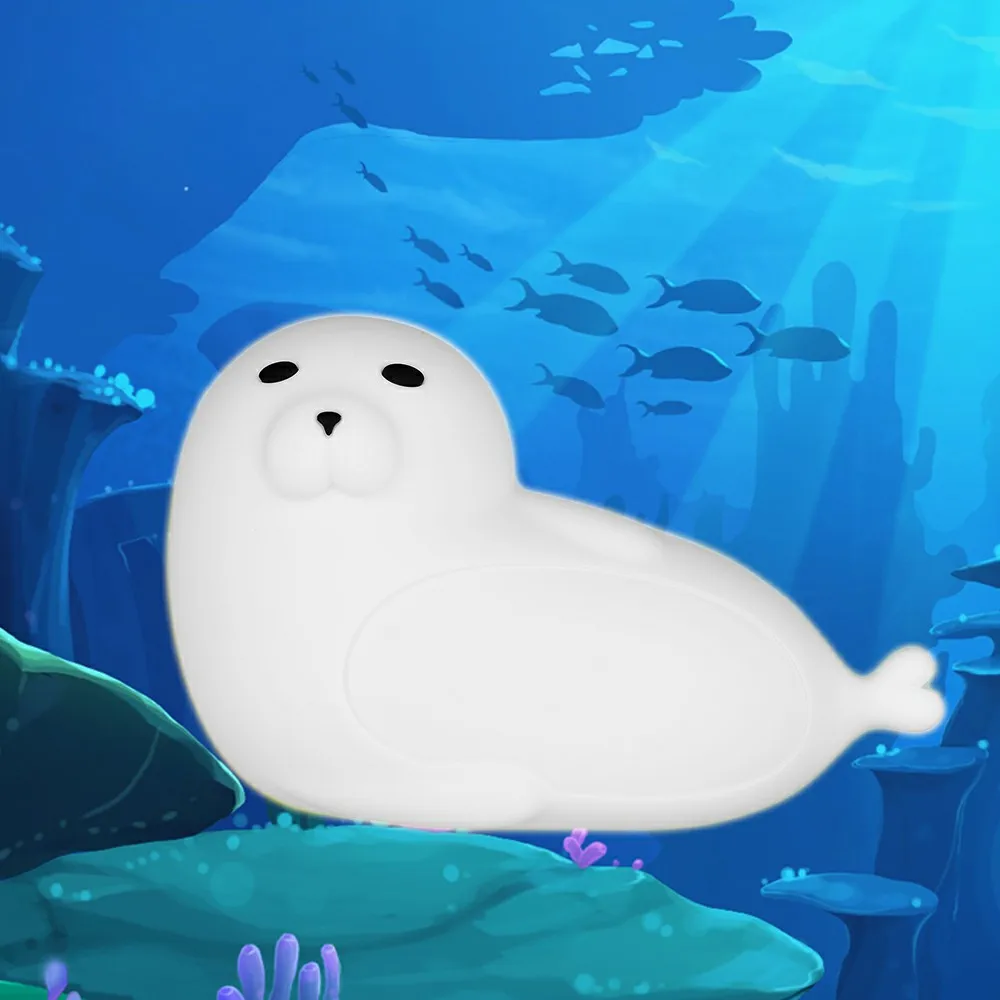 7 Color Soft Silicone Sleeping Lamp USB Rechargeable Smart Home Cartoon Sea Lion Night Light