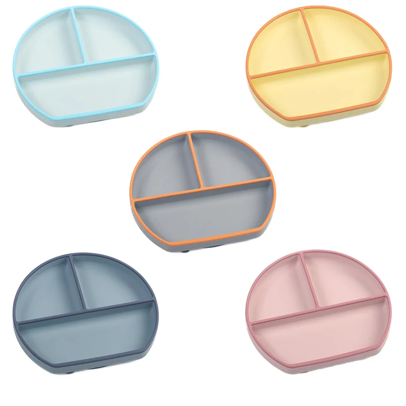 ES-Pro Two-Color Craft RTS Platinum Silicone Kids Dining Tableware Simple Serie Separating Durable Silica Gel Baby Suction Plate