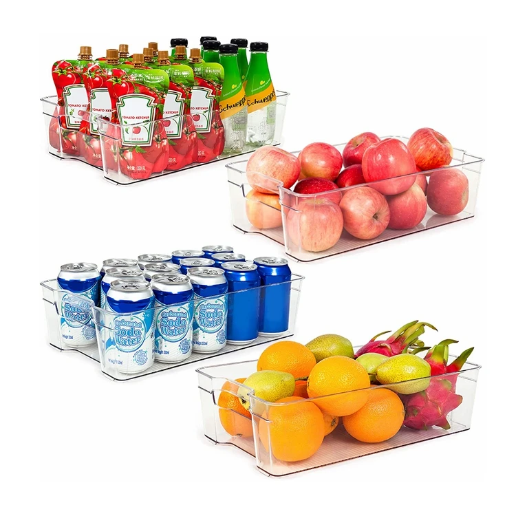 PA-Free Clear 4 Piece Stackable Plastic Refrigerator Storage Organizer Bins for Pantry Kitchen Freezer