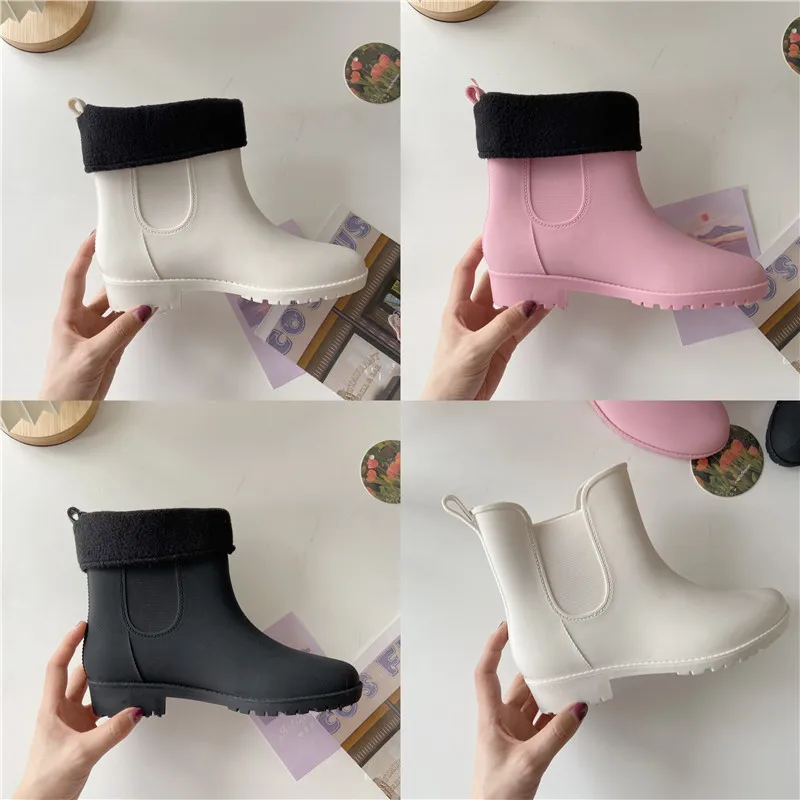 PVC Short Rain Boots for Women Waterproof Anti Slip Rubber Ankle Chelsea Boots