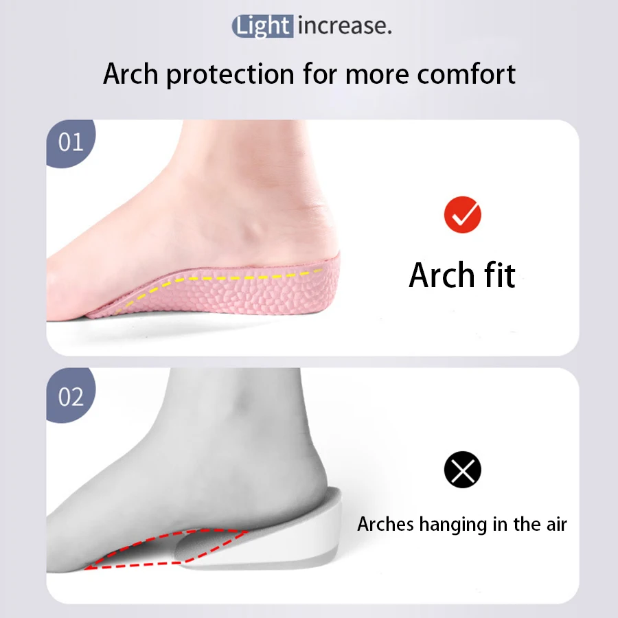 New Arrival! Wholesale 3/4 foot height boosting popcorn insoles 1.5 2.5 3.5 cm height choice soft elastic insoles MOQ 1 PAIR