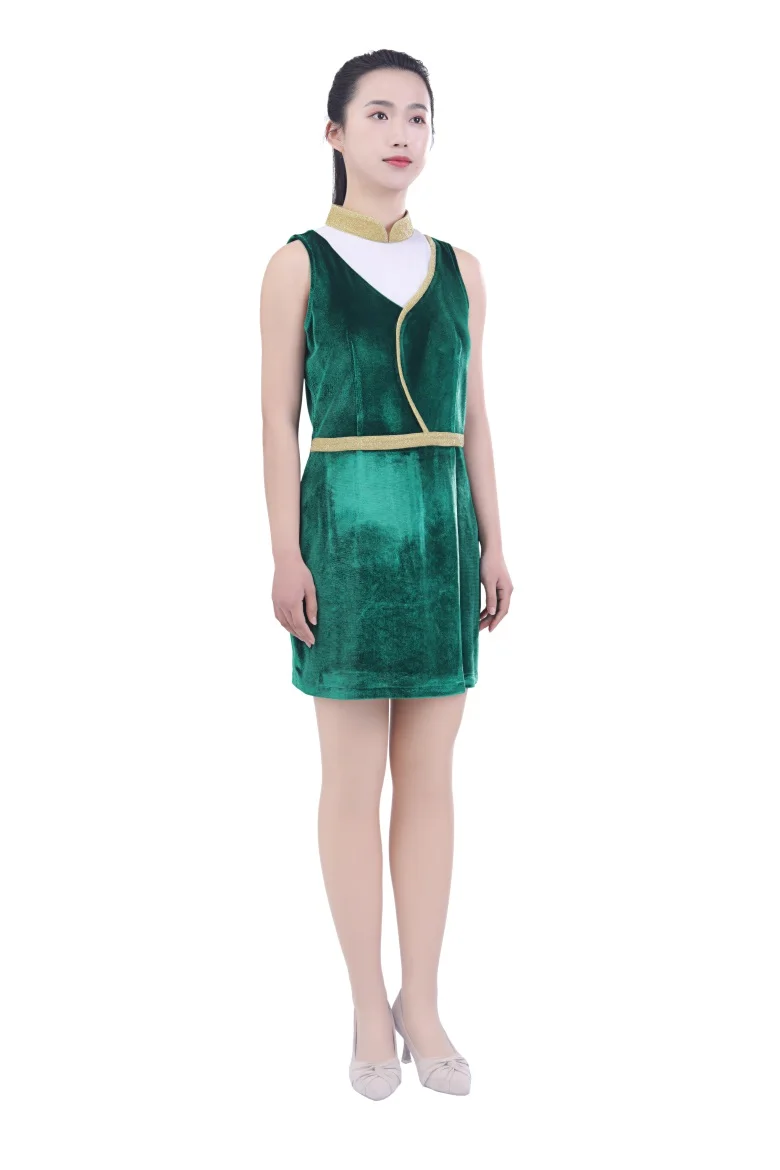Unparalleled Latest Design Golden Velvet Fabric Sleeveless Women Dress
