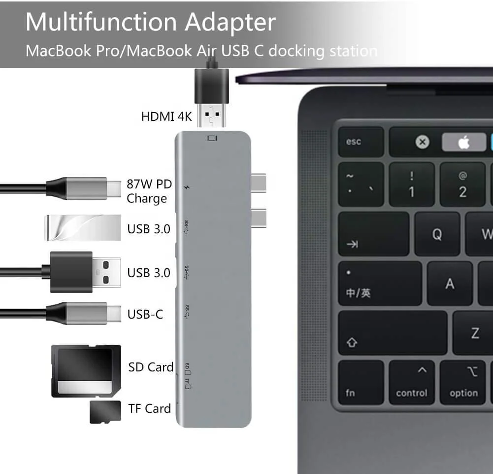 7 in 1 Dual Type C Hub Adapter USB-C hub with Thunderbolt 3 HD USB 3.0 Card Reader data Dock For MacBook Pro Mac