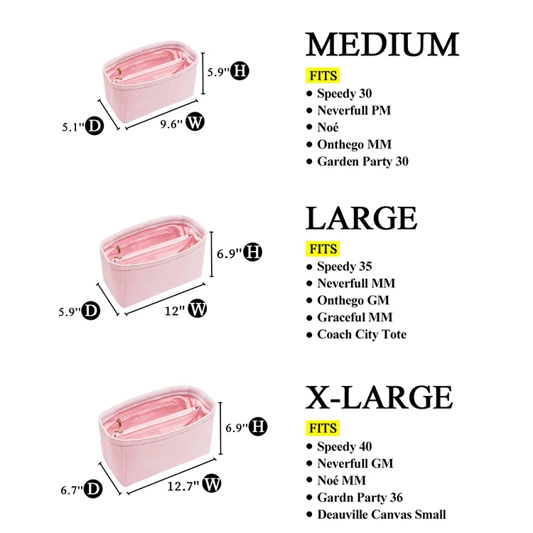 Hot selling luxury bag accessories Alcantara bag organizer insert handbag purse felt bag organizer