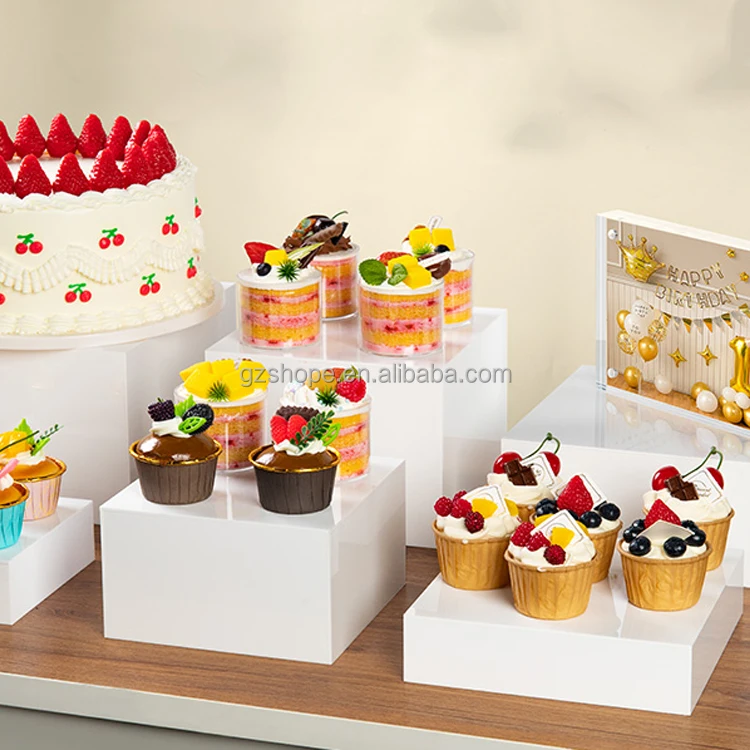 SHP Custom Luxury Acrylic White Catering Buffet Food Display Stand Risers Table Party Food Display Risers For Food Display Stand