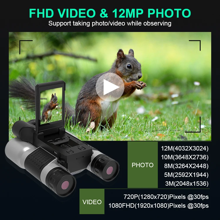 Rechargeable 8X Zoom Night Vision Binocular Camera 1080p Dual Tube Daytime Telescope 300M