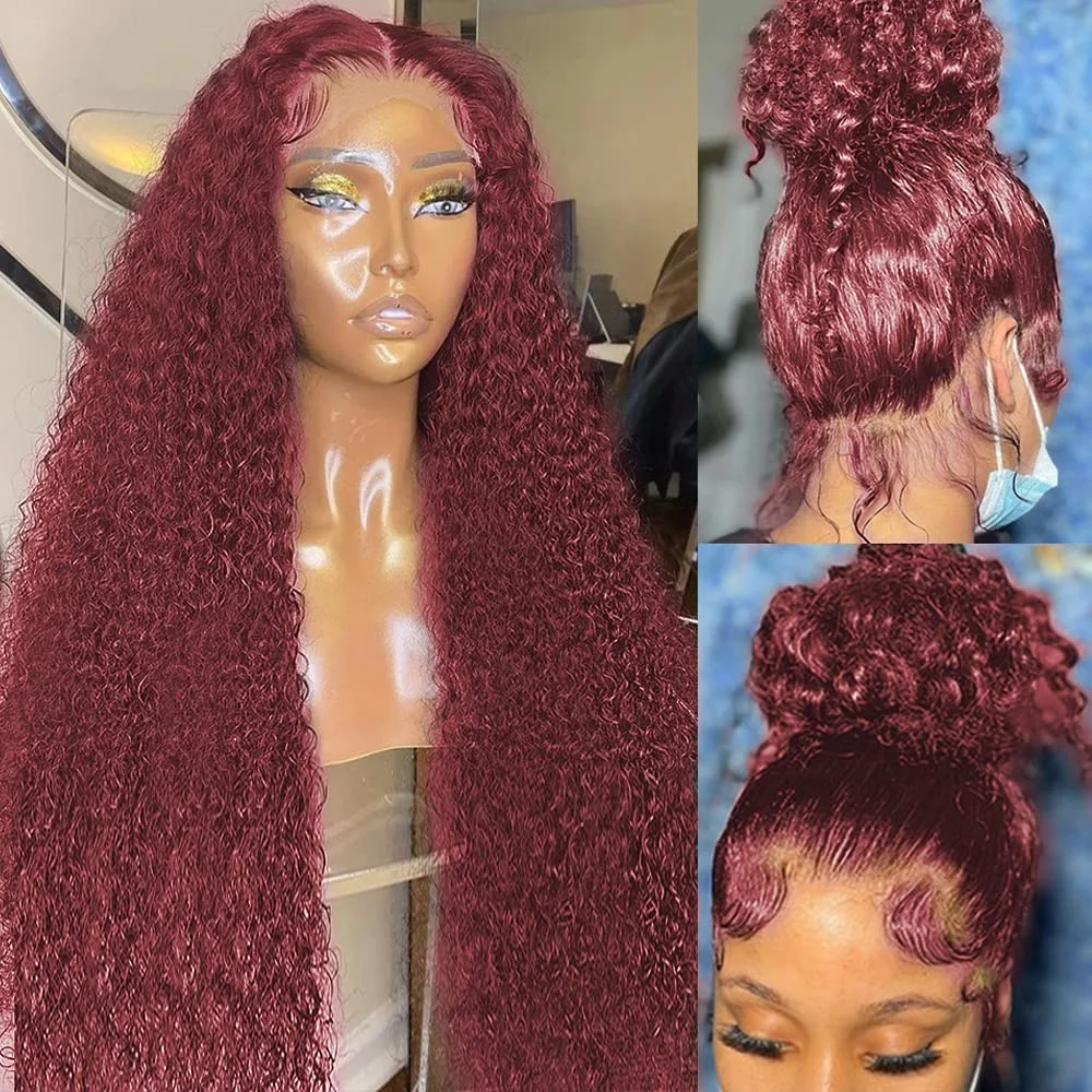 Burgundy Lace Front Wigs Human Hair Glueless Human Pre Plucked With Baby Hair Deep Wave Lace Front Wigs Human Hair