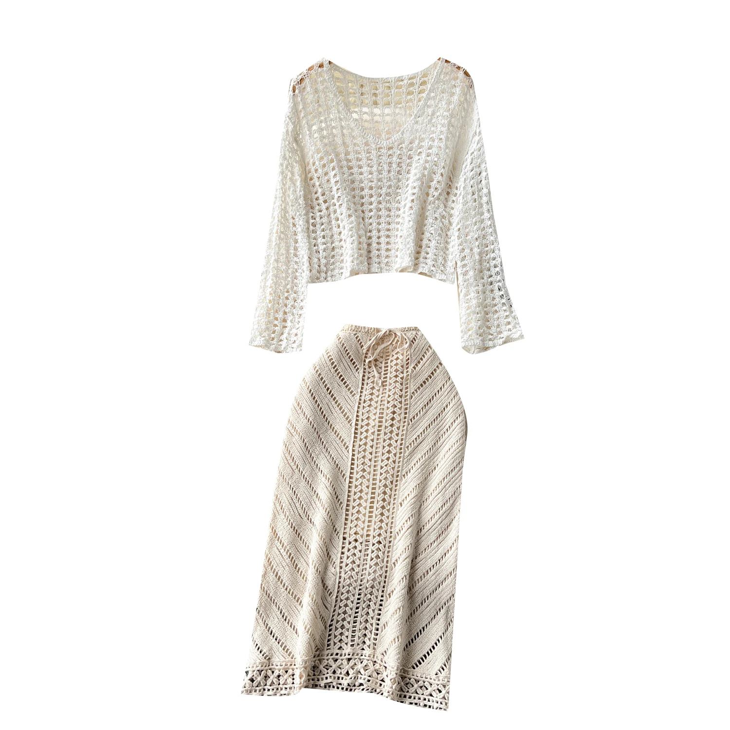 Korean Loose 2 Piece Set For Women Top And High Waist Slim Knitted Hip Skirts Set Ropa Wholesale