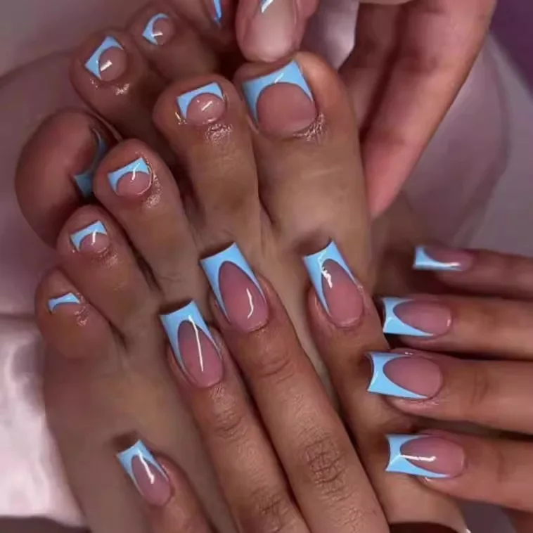 48PCS Press on Nails and Toes Set Artificial Finger False Nails Full Cover French Tip Acrylic Press on Nails and Toe Set