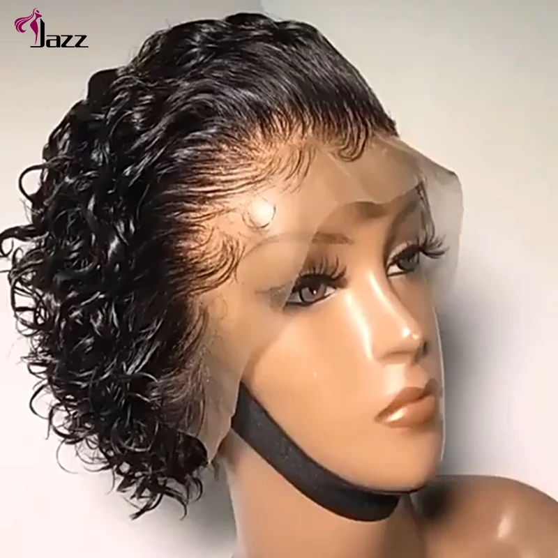loose water wave short pixie cut lace front human hair wig, curly brazilian bob lace frontal pixie curls wig for black women (1600279523517)