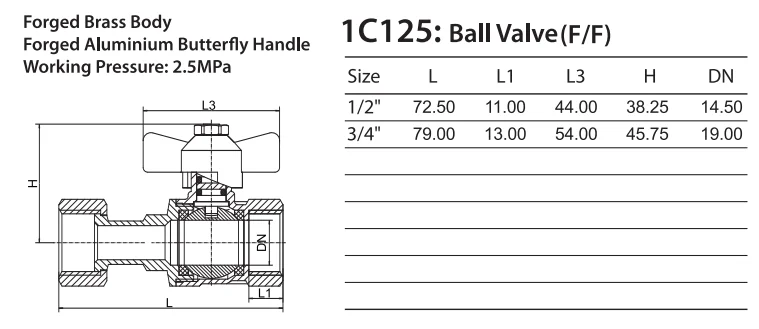 1/2' - 4' Brass threaded water ball valve