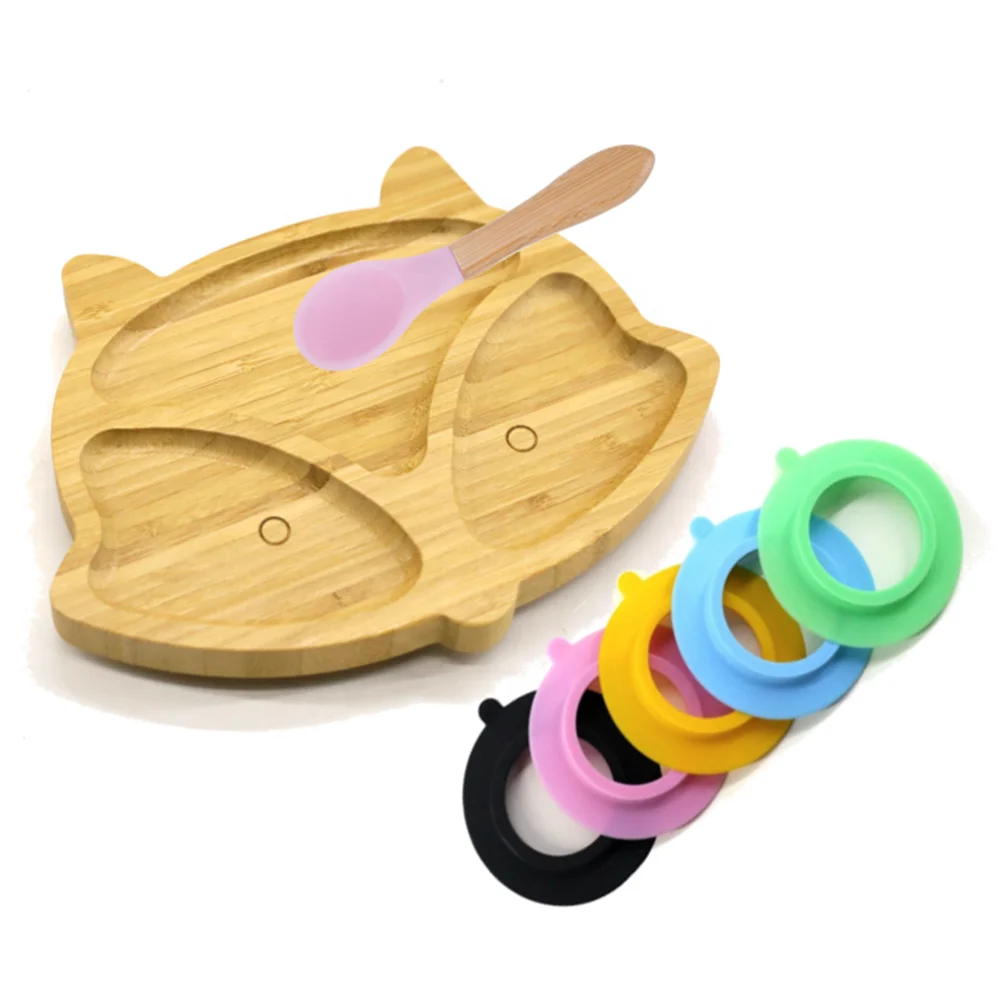 Sample Avaliable Wholesale High quality Fox Pattern Bamboo Baby Silicone Dinner Plates For Kids