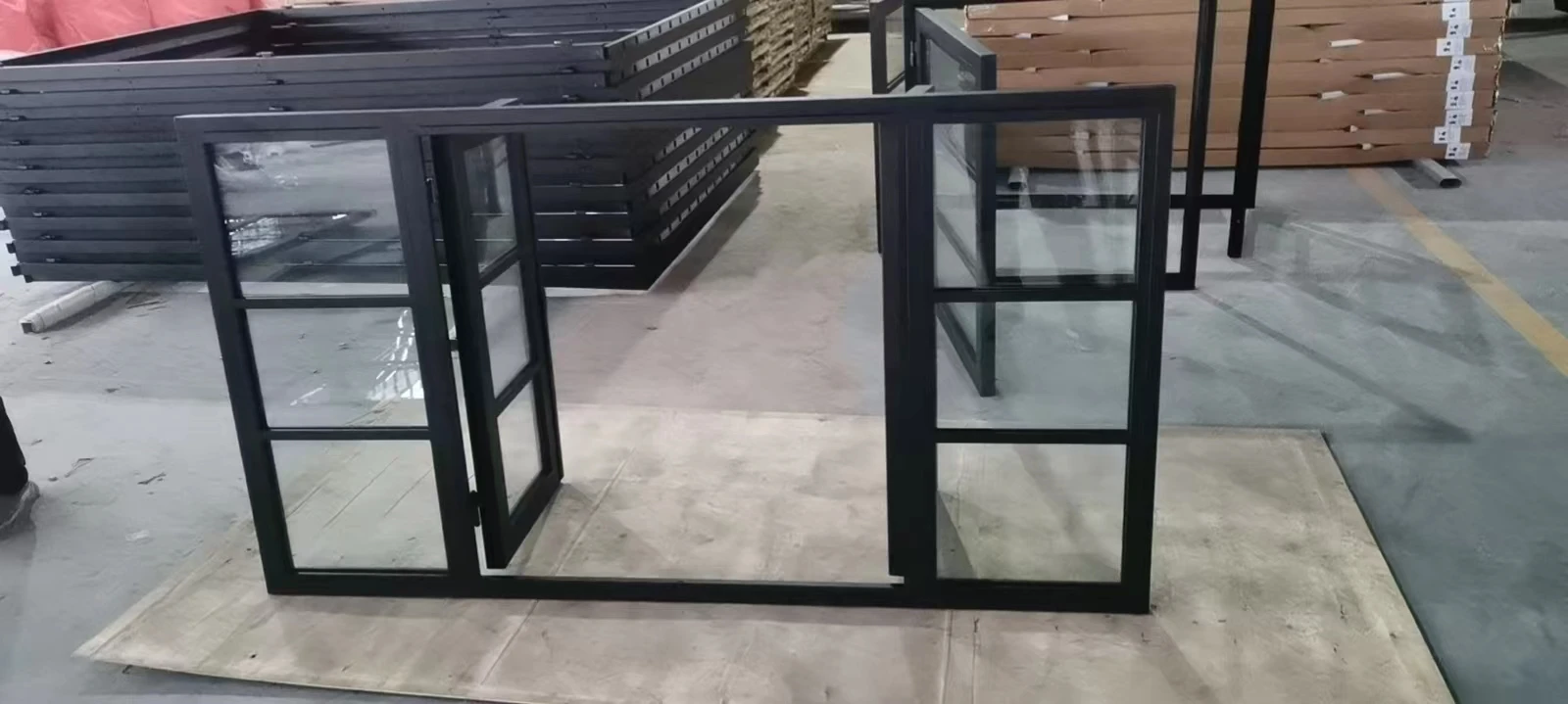 Hotian Lowest price Top Manufacturer simple iron grill window door loft door grill design double door steel casement window