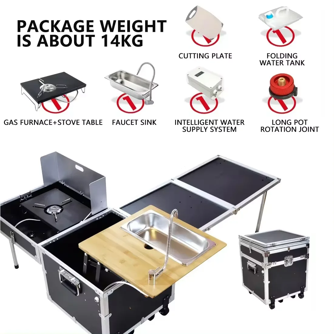 Outdoor Camping Cooking Set Camping Mobile Kitchen Box Cook Table Stove Portable Car Folding Kitchen for Outdoor Camping Hiking