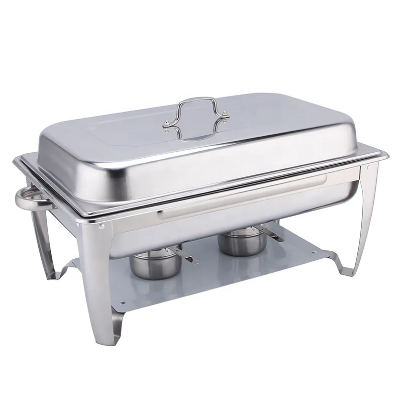 Stainless Steel Restaurant Food Warmer Buffet Stove Hotel Serving Tray Square Shape Chafing Dish Food Warmer Set Stainless Steel
