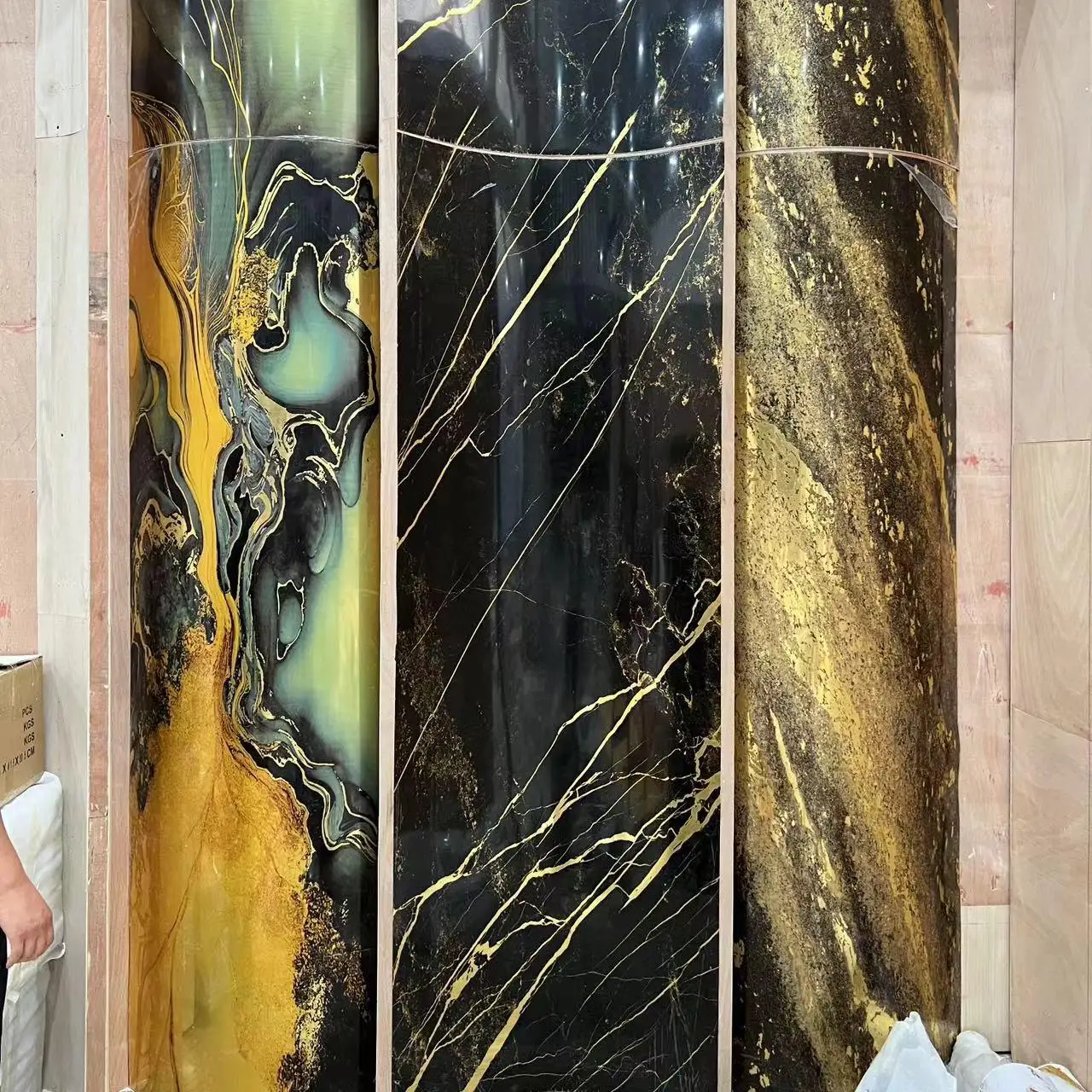 LINGRUI Custom Design Flexible Decoration Board Sheet Bamboo Charcoal Fiber Wood Veneer Wall Panel for Home