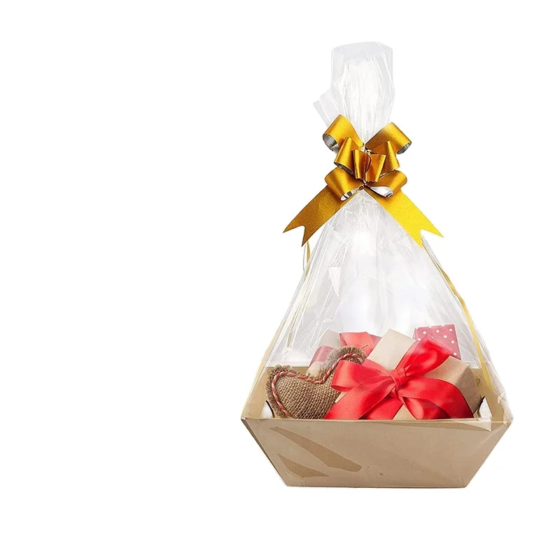 Wholesale custom wedding Christmas gift packages market tray cardboard basket with handles empty gift basket