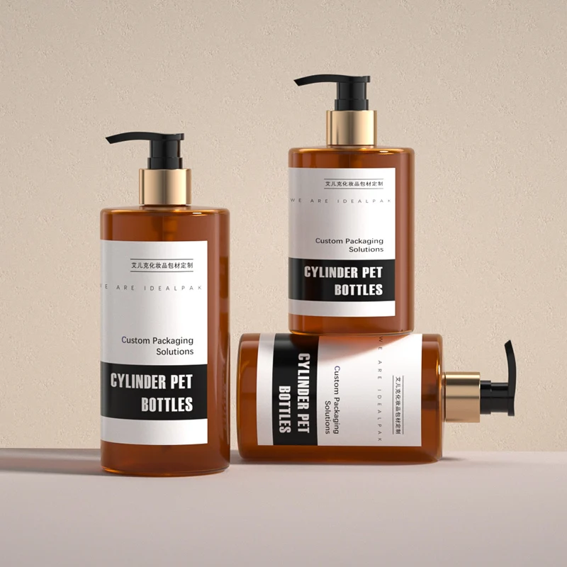 Custom 350ml 400ml 500ml Cylindrical Plastic Lotion Pump Bottle Empty 24/410 PET Plastic Bottle For Cosmetic Packaging