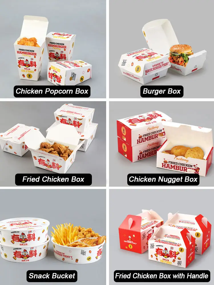 Custom Takeaway Fried Chicken Box Fast Food Packaging Disposable French Fries Packaging Burger Fry Chicken Paper Boxes With Logo