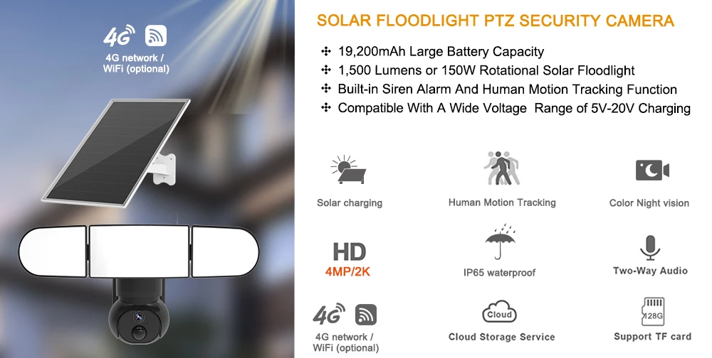 PIR Nightvision уличная Солнечная IP PTZ-камера 4 МП