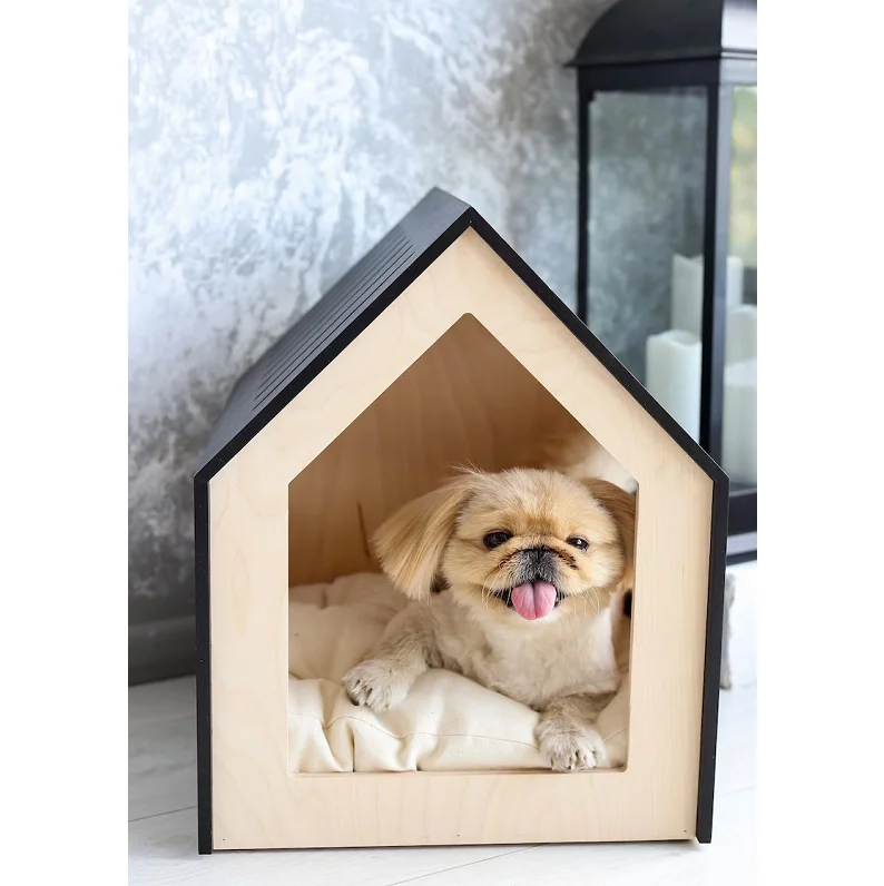 Hot selling creative indoor modern pet furniture wooden cat house with changeable scratcher