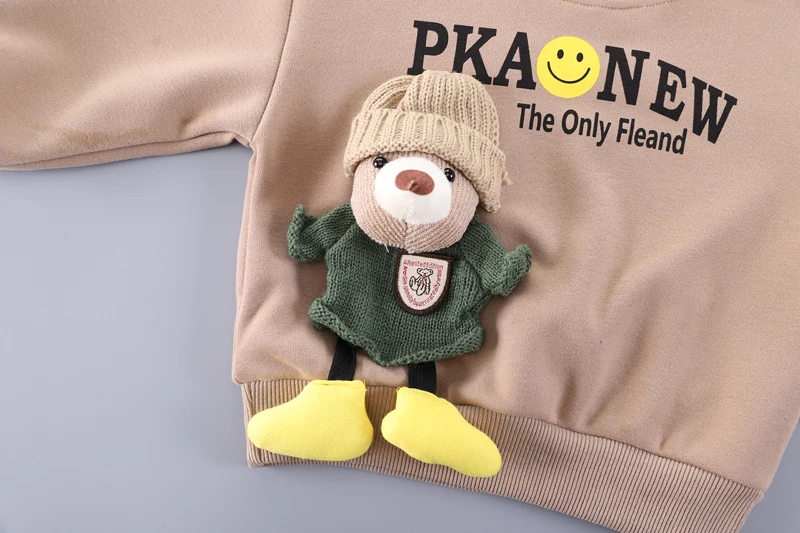 2024 Wholesale Factory Price Cheap Boys Kids Clothing Cartoon 3D Knitted Bear Hoodie Pants Baby Wear 2Pcs Children Clothes