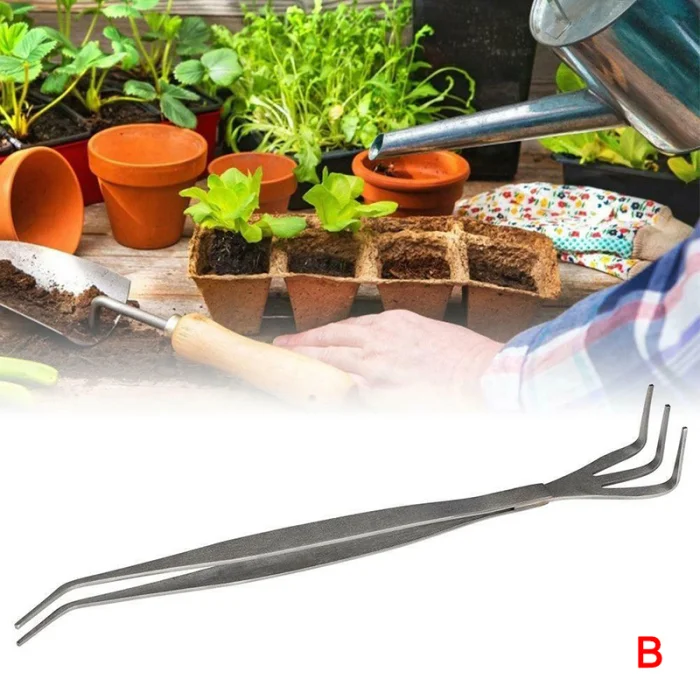2 in 1 Stainless Steel Bonsai Gardening Tools Root Rake Spatula Tweezers Garden